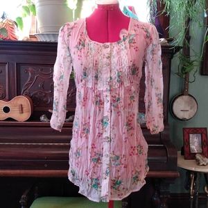 Sheer Floral Button Blouse